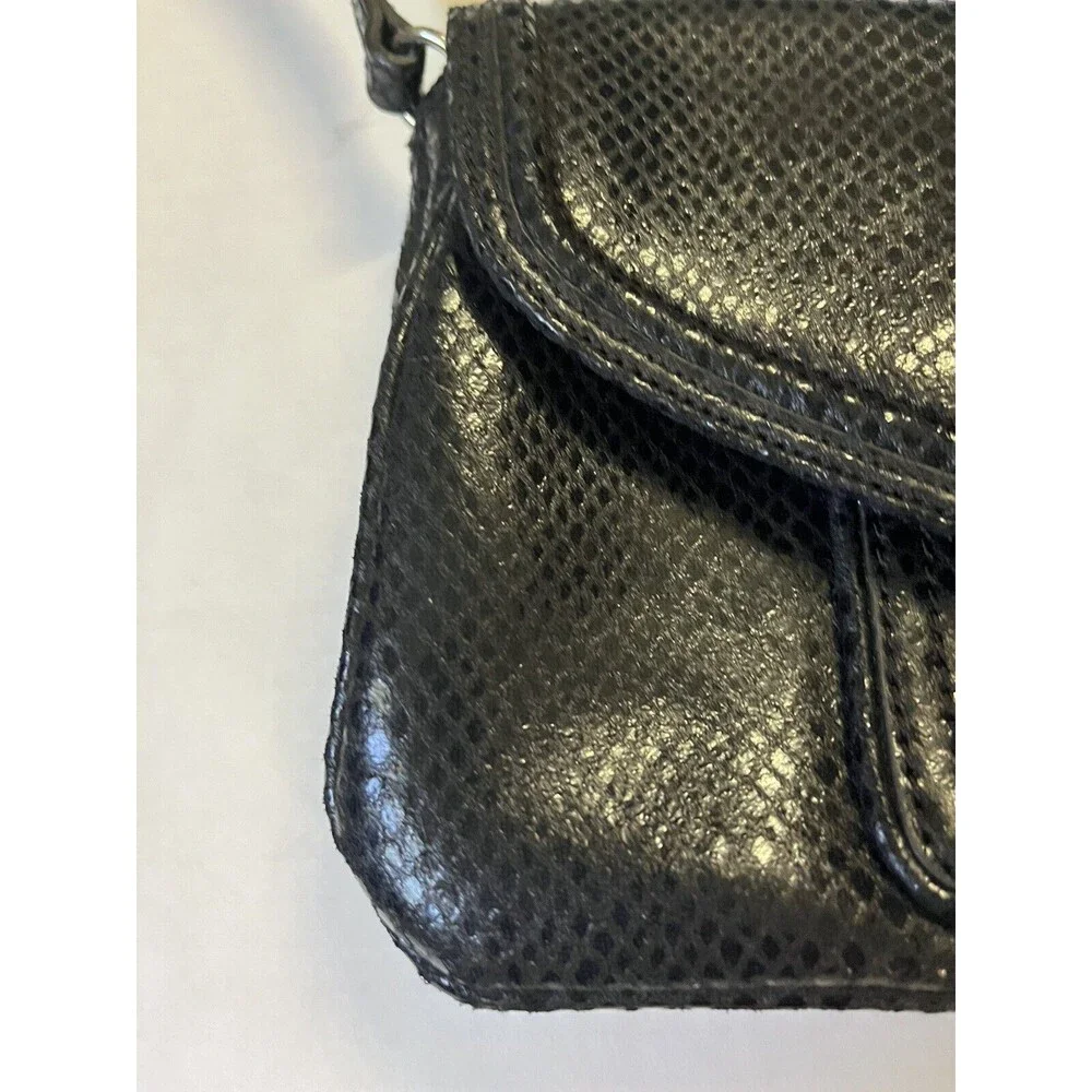 Calvin Klein Vintage Black Leather SnakeSkin Flap Shoulder HandBag with Mirror
